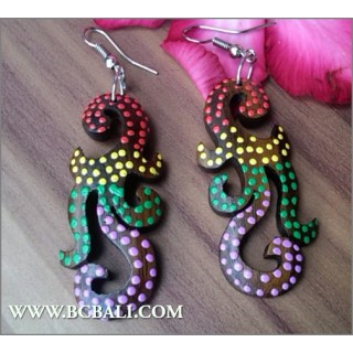 Handmade Wooden Painted Earrings Carving Bali